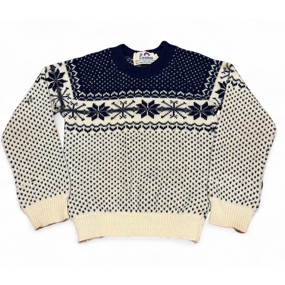 Vintage Dr Denton Youth 5 Snowflake Fair Isle Sweater Made USA Nordic Kids